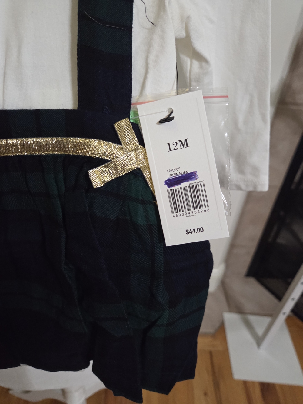 crown & ivy White Peter Pan Top with Green & Navy Plaid Suspender Skirt - Picture 2 of 4